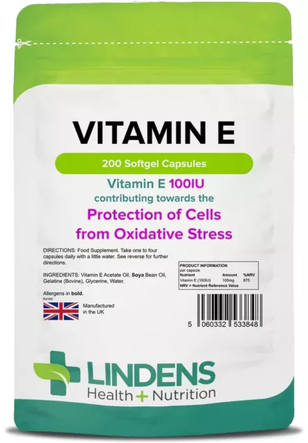 Vitamin E 100IU 200 Kapseln Schutz der Zellen vor oxidativem Stress Linden