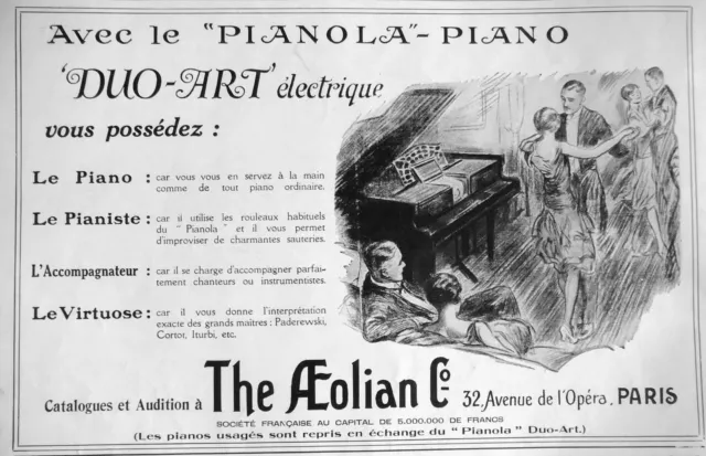 Publicité Presse 1927 The Aeolian Le Duo-Art Électrique Avec Le Pianola Piano