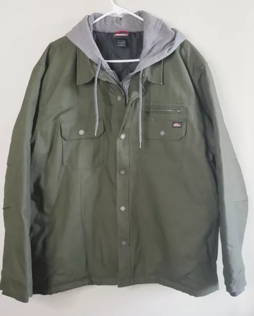 Dickies Jacket Hoodie Coat Combo Size 2XL Green Gray Quilted Lined Work Snaps