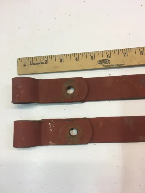 2 Vintage 15'' Farm Barn Door Gate Hand Forged Strap Hinges Great Red Patina 2