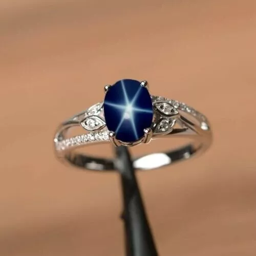 925 Sterling Silver Star Blue simulated Sapphire Diamond Ring, Engagement Ring