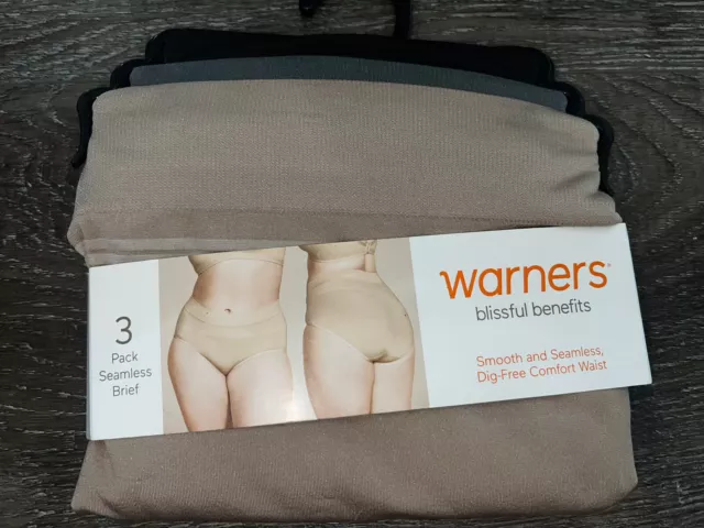 Warner's ~ Womens Brief Underwear Panties Nylon Blend 3-Pair Seamless (D) ~ L