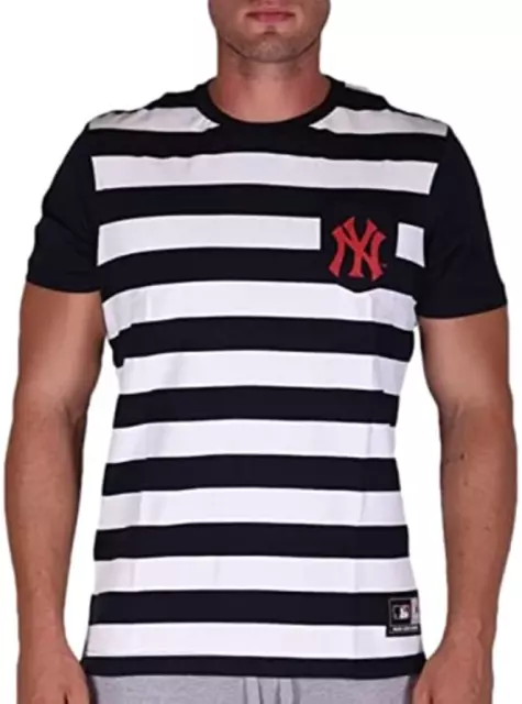 New York Yankees T-Shirt (TAILLE S) Homme MLB Baseball Marine Rayure Logo Haut -