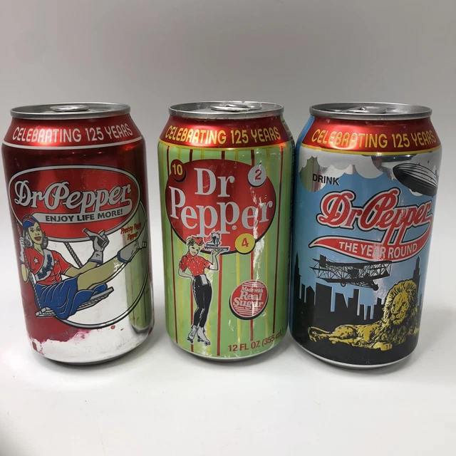 3 cans Dr Pepper Celebrating 125 Years Soda Pop Can Expired 2011  Pretty Peggy
