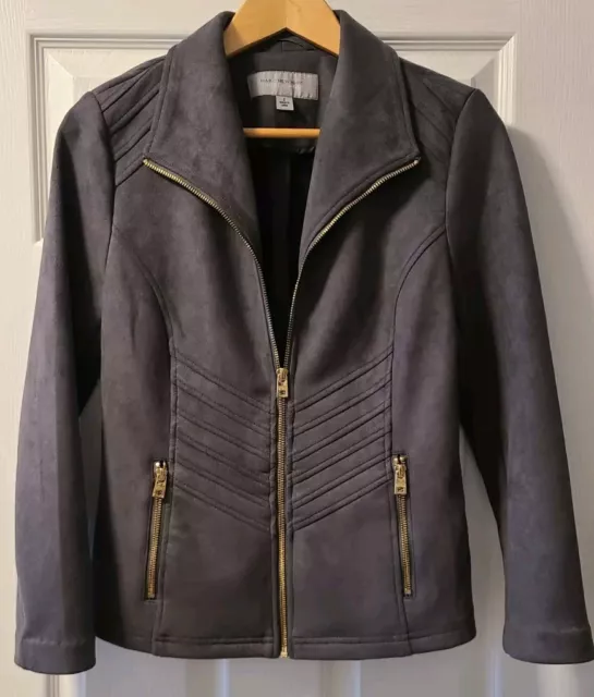 Marc New York Andrew Marc Jacket S Charcoal Gray Gold Zipper Faux Suede
