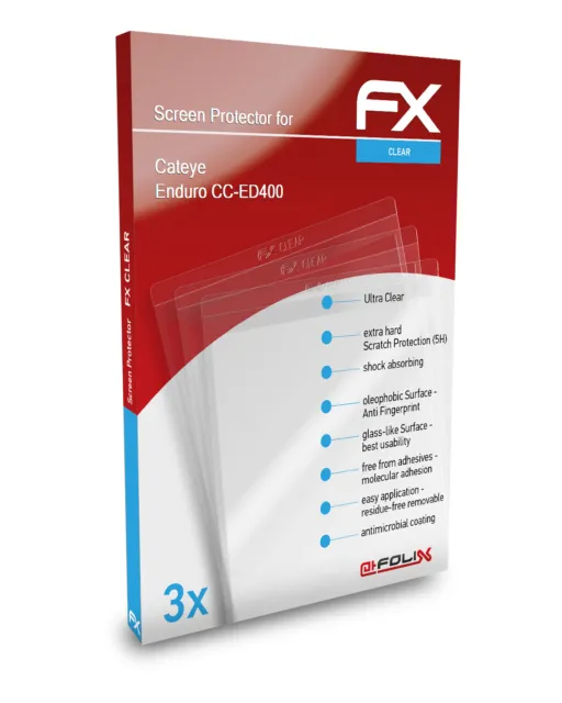 atFoliX 3x Protecteur d'écran pour Cateye Enduro CC-ED400 clair