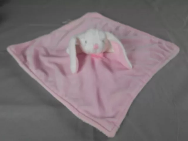 Nuby White Bunny Pink Blanket Lovey Security Soft Blanket Plush Size 13''x13''