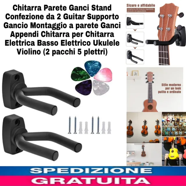 2 Supporti x Chitarra a Gancio-Parete Ganci Confezione Chitarra Elettrica/Basso