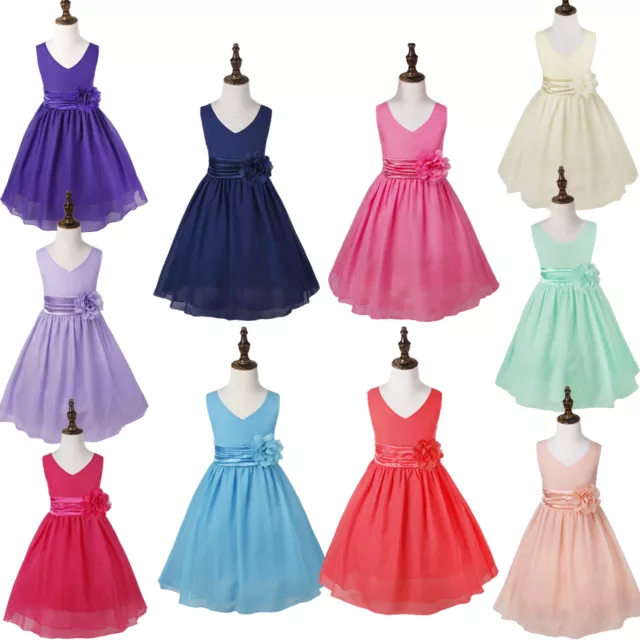 Kids Flower Girls Party Dress Wedding Bridesmaid Pageant Chiffon Flower Dresses