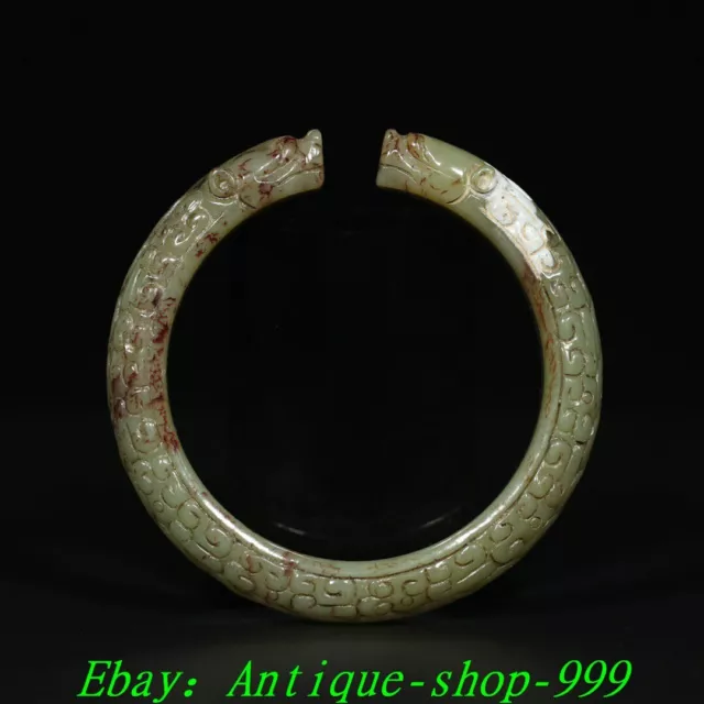 Old China Dynasty Natural Hetian Jade Carve Dragon Beast Pattern Bracelet Bangle