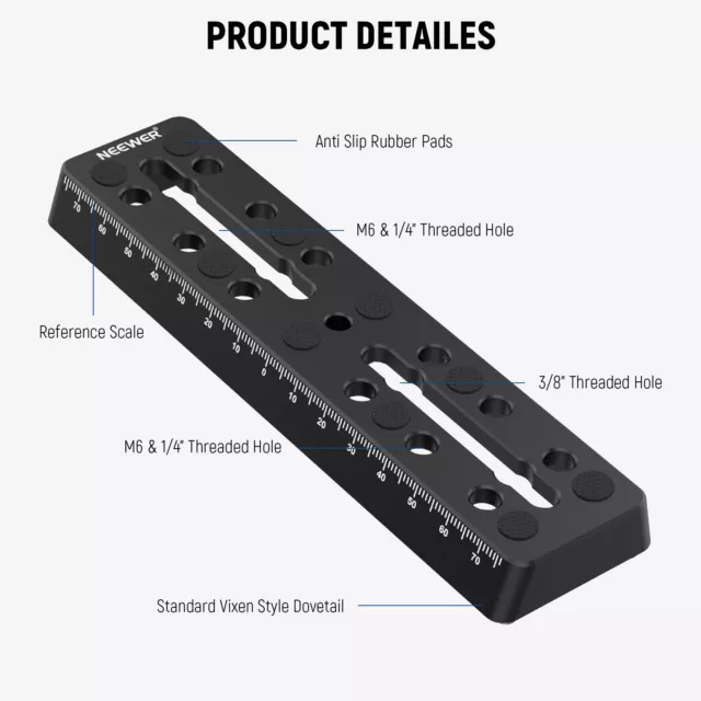 NEEWER 6.3inhces Rail Bar Vixen Style Dovetail Plate Metal Mounting Plate