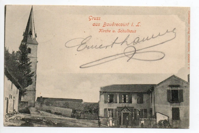 BAUDRECOURT Moselle CPA 57 GRUSS AUS église école carte allemande