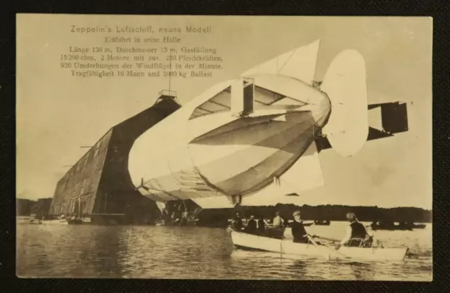 Zeppelin Blimp Airship New Model Entrance to His Hall 1908 RPPC Postcard