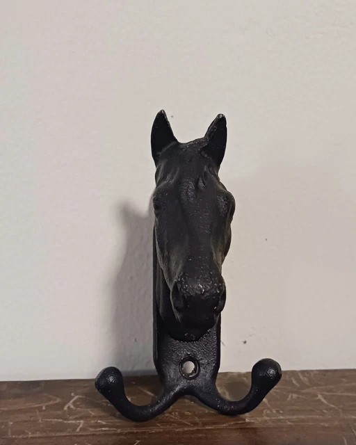 Vintage Cast Iron Horse Head Double Hook Towel Coat Hanger Wall Mount Equestrian 2
