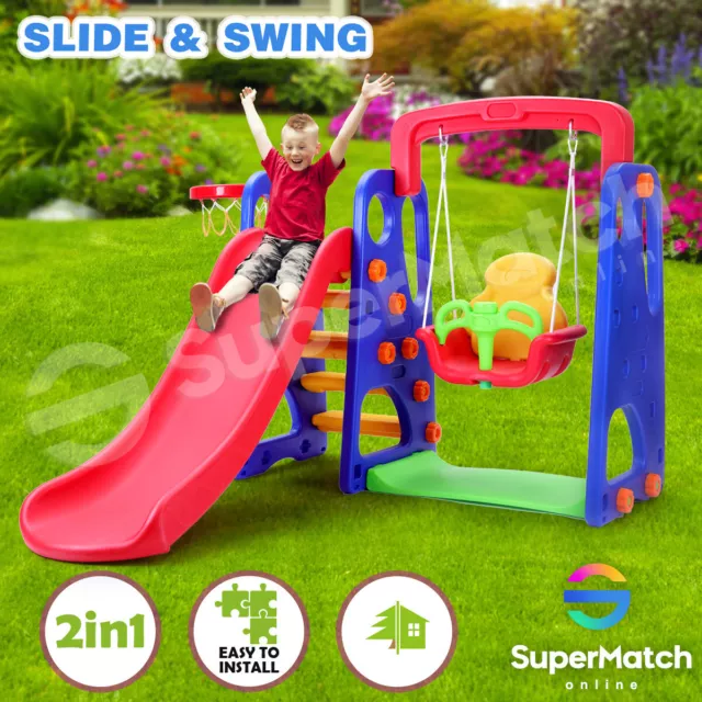 Kids Slide & Swing Toddler Outdoor Indoor Playground Play Set w/Basketball Ring