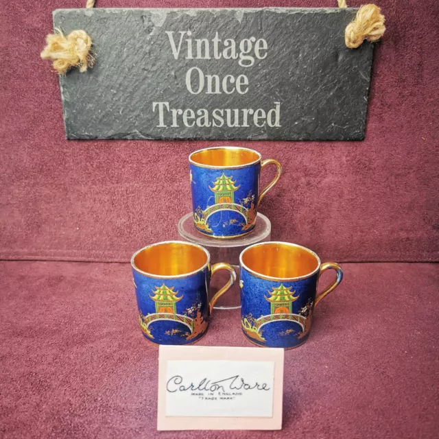 Carlton Ware MIKADO Blue Bleu Royale * 3 x COFFEE CAN CUPS * Antique 1920s VGC