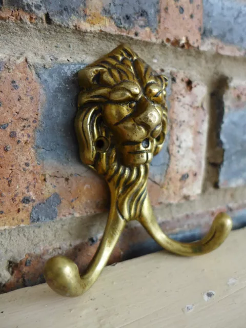 Vintage, antique brass double coat hook Lion collector project replacement TA-01