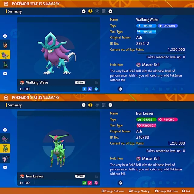 x2 WALKING WAKE + IRON LEAVES 6IV non shiny Raid BATTLE-READY POKEMON SCARLET