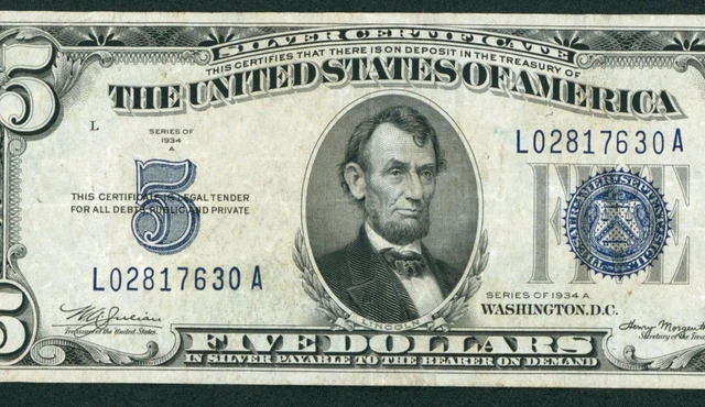 $5 1934 A Silver Certificate ** DAILY CURRENCY AUCTIONS COMBINED SHIPPING