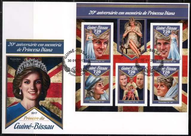 Guinea Bissau 2017 20th Gedenken Jubiläum Von Prinzessin Diana Blatt FDC