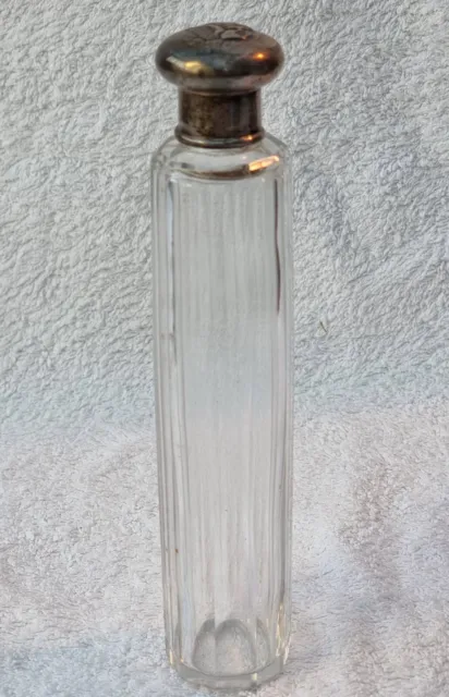 Antique Silver Topped Hobnail Cut Glass Scent Perfume Bottle Cherub Design