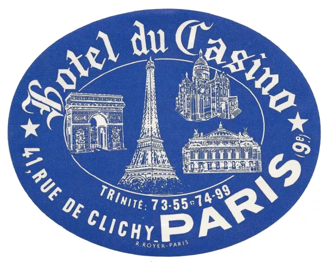 Hotel du Casino PARIS France - vintage luggage label