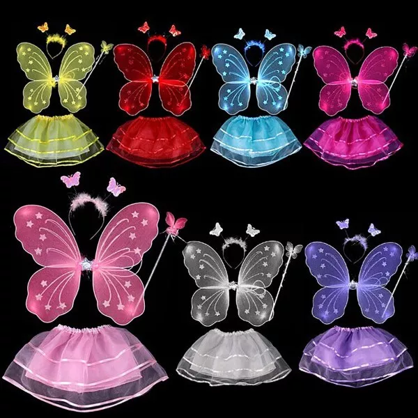 Butterfly Wing Wand Headband Costume Kit (4 Piece Set) Girls Kids Fairy Dress Up