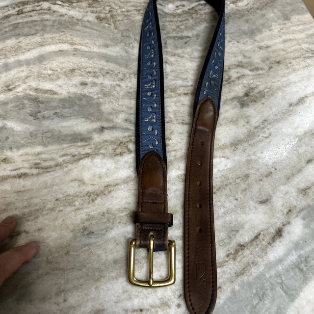 Vineyard Vines Belt Men's sz 34 Blue Iceskate Canvas Leather Blue Hockey Sticks