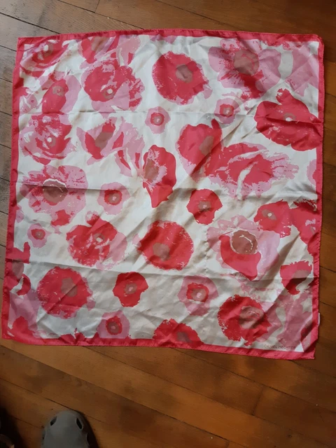 Daniel La Forêt Paris Floral Silk Scarf Navy Pink Vintage #A120