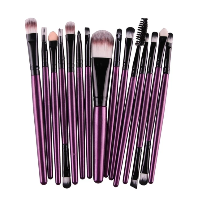 15pcs Plastic Handle Nylon Bristles Makeup Brush Cosmetics Powder Blush Brush