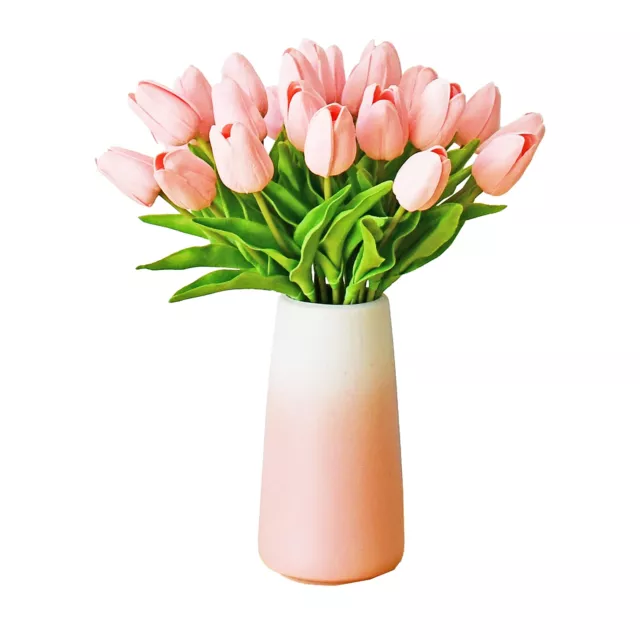 28pcs Artificial Light Pink Tulips Silk Fake Flowers 13.5" with Gradient Pink...