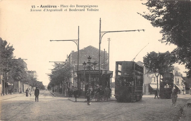 CPA 92 ASNIERES PLACE DES BOURGUIGNONS AV D'ARGENTEUIL Voltaire TRAMWAY