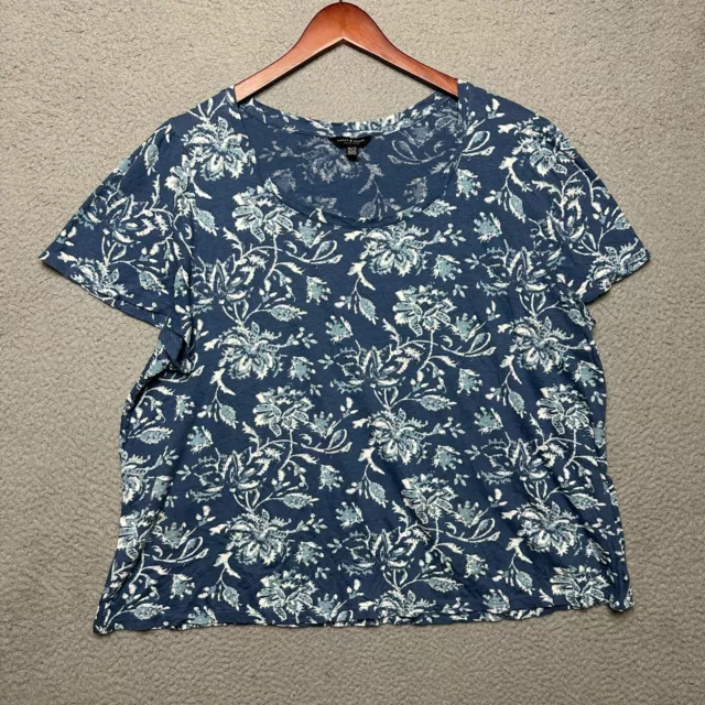 Lucky Brand Top Women XXL 2XL Blue Floral Bohemian Western Cropped Casual Knit