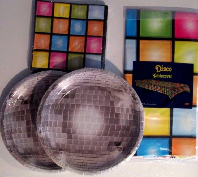 DISCO BALL - Birthday Party Supply Set Pack Kit w/ PLates,Napkins & Tablecover