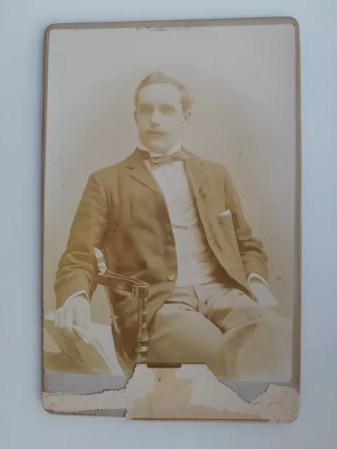 Victorian Cabinet Card (Damaged): Handsome Man: A W Davis: Harringay London