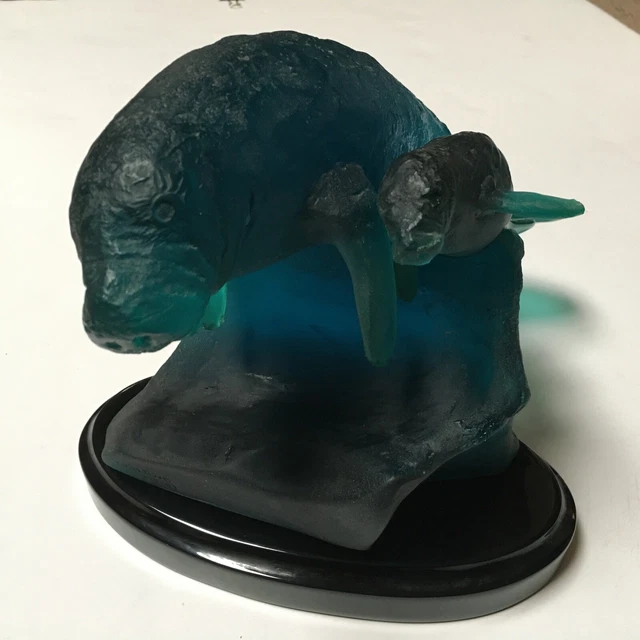 Wyland Manatee Calf Teal Blue Lucite Sculpture 1992 Wyland Manatee Calf Teal Blue Lucite Sculpture 1992