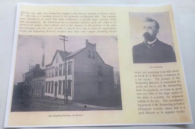 1900 Johnstown PA. Centennial John Emmerling Residence & Brewery Beer Ad Poster