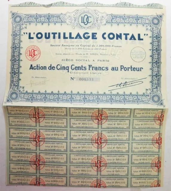 Action ancienne :  SA L'outillage Contal ( 576 )