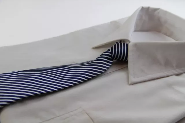 Kids Boys Navy & White Diagonal Patterned Elastic Neck Tie