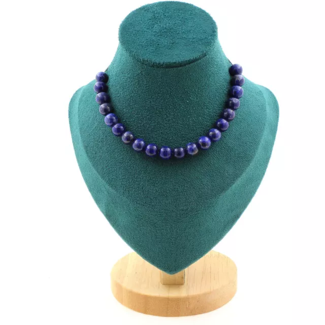 Collier 20 perles Lapis Lazuli 8 mm. Chaine en acier inoxydable Collier femmes,