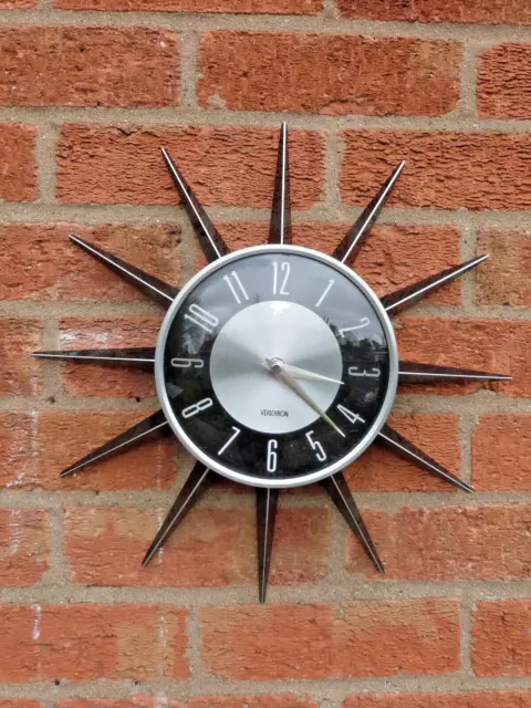 Verichron Sunburst Wall Clock Retro Metal Quartz Working Order