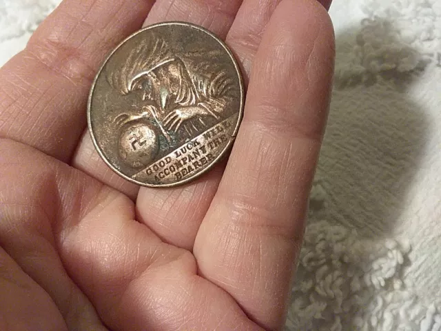 Good Luck Will Accompany The Bearer Token / All Seeing Eye Swami Coin / Swastica