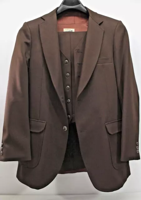 VTG 70's ANGELS FLIGHT TOBIAS KOTZIN  MEN'S 42  SUIT  3PC  BROWN POLY DISCO  USA