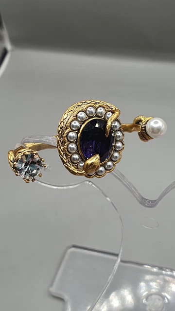 Alexander Mcqueen Antique Gold Tone Purple Crystal & Pearl Embellished Snake... Alexander Mcqueen Antique Gold Tone Purple Crystal & Pearl Embellished Snake...