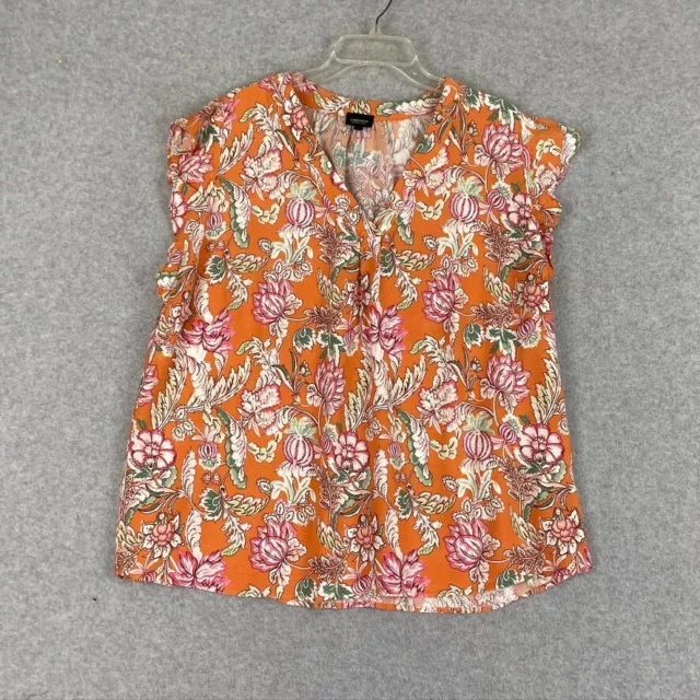 Jones New York Top Womens 2X Orange Floral V Neck Pullover Ruffled Rayon Blouse