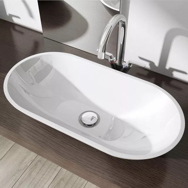 Bathroom Stone Solid Wash Basin Bowl Countertop Oval Large Deep Sink 600x300mm