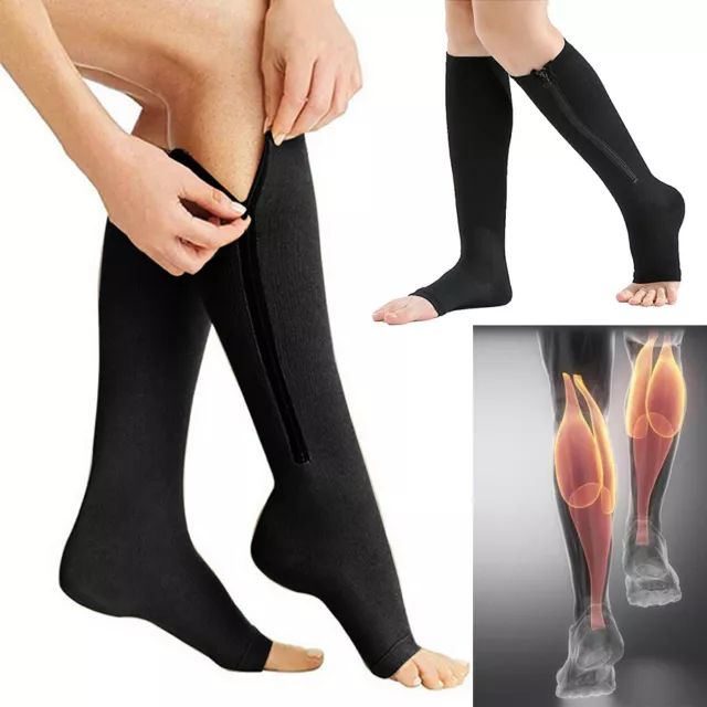 Women Men Zip Sox Compression Open Toe Socks Leg Support Stockings With Zipper