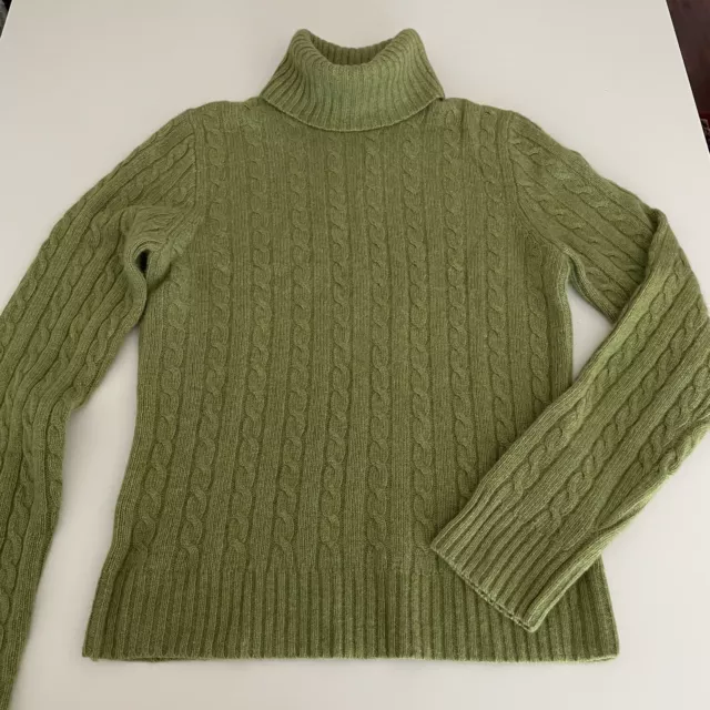 J.Crew Merino Wool Rabbit Hair Cashmere Cable Knit Turtleneck Sweater Green M