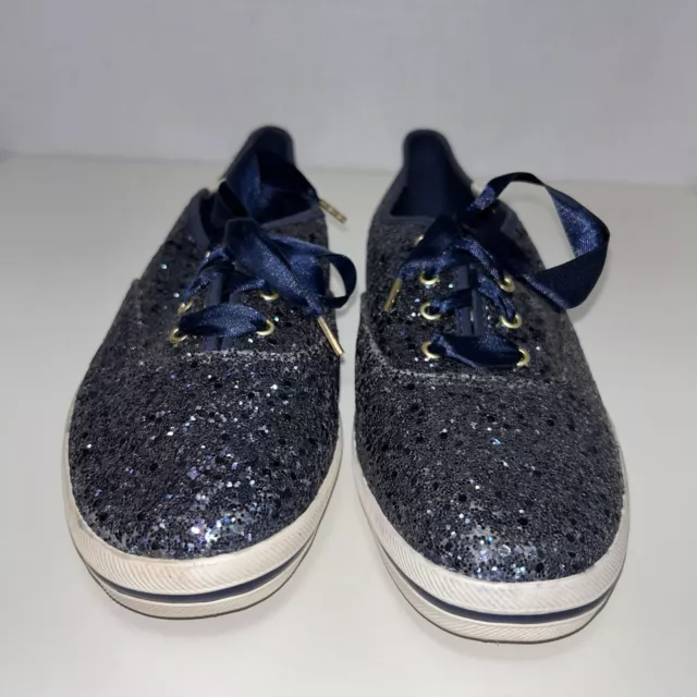 Keds X Kate Spade New York Champion Blue Glitter Sparkle Lace-Up Sneaker 10 3