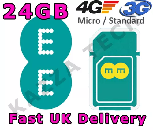 Ee 4G Payg 24Gb 12 Months Internet Sim Card Data Pre-Loaded 3G Tablet Mifi 12Gb